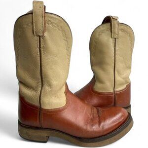 Old West Ivory Brown Long Straps Leather Western Cowboy Work Boots Men's 10 D